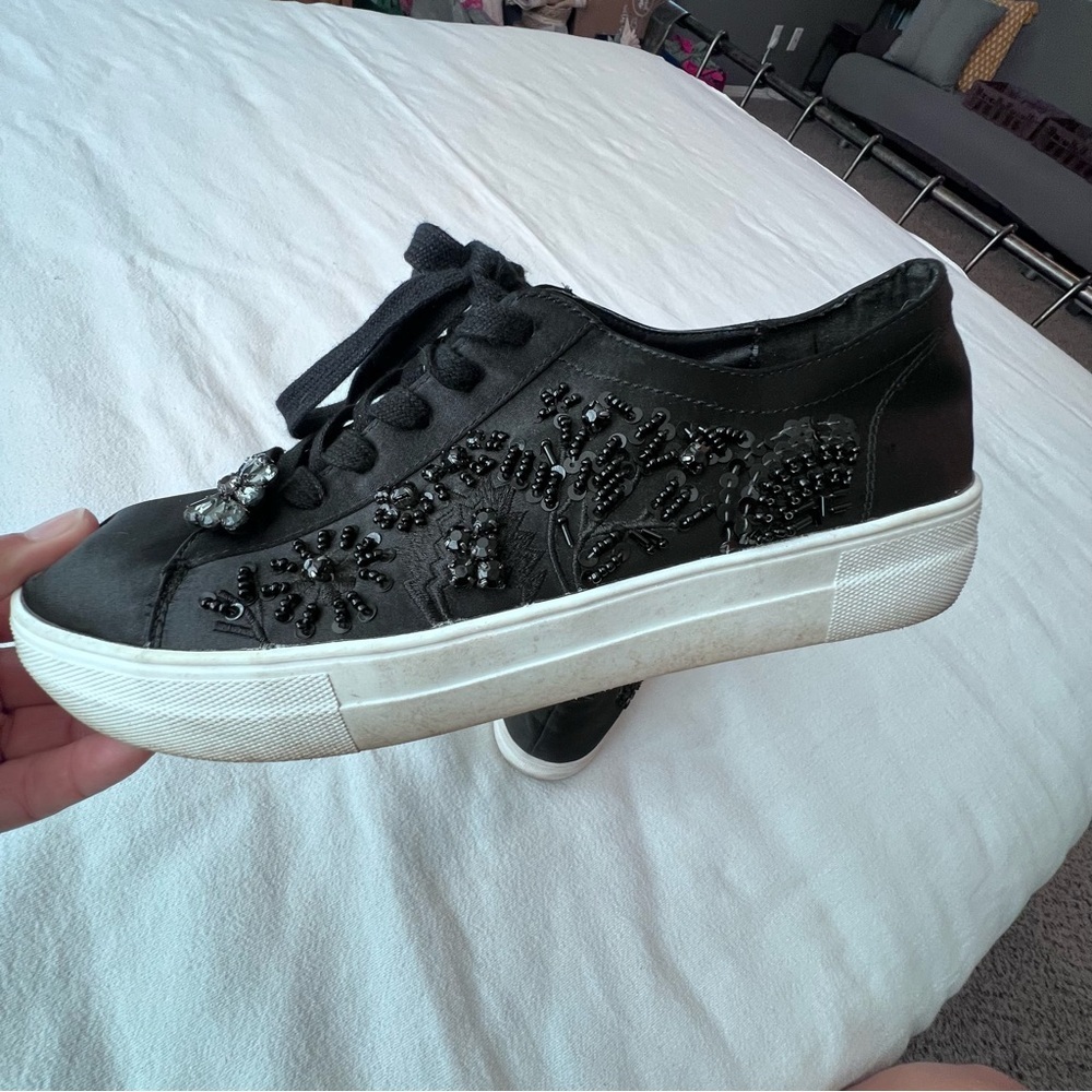 ZARA Black Satin Beaded Embellished Sneakers Trainers Lace Up Shoe Women’s 39‎ - Picture 8 of 15